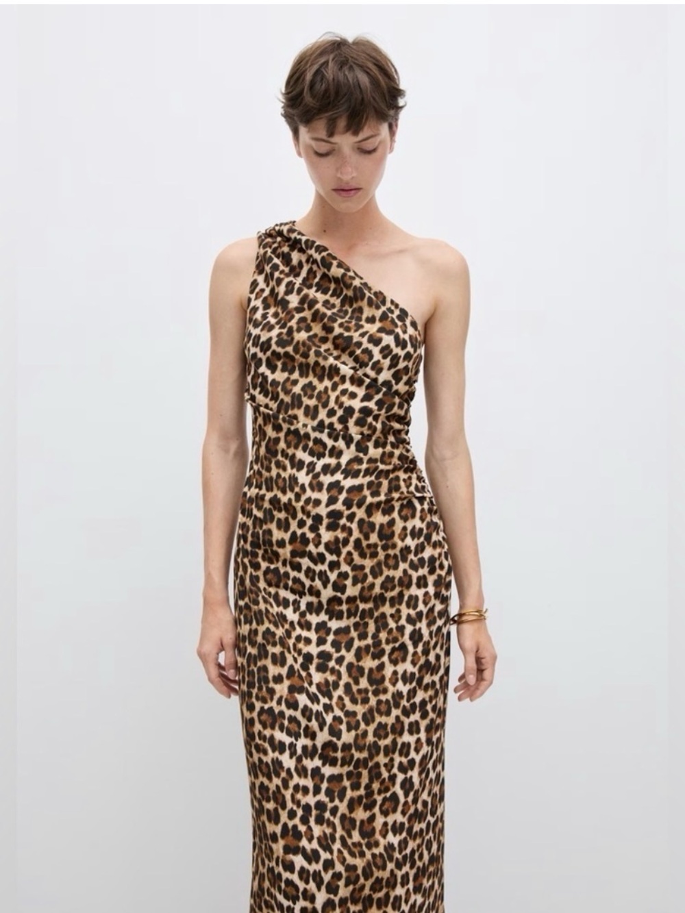 Mango One-Shoulder Leopard Print Maxi Dress - Brown/Black
